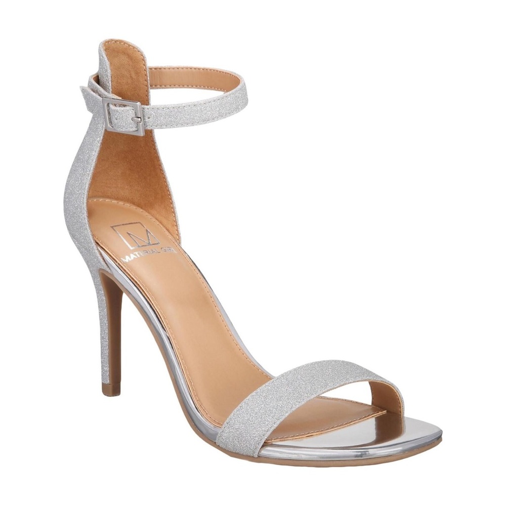 New! Material Girl Blaire Dress Sandals Silver Glitter Heel Size 10